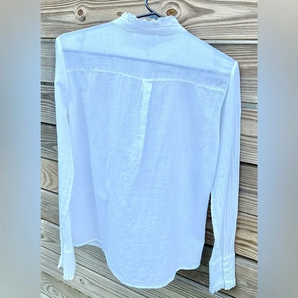 Anine Bing Women’s 100% Cotton White Ruffle Neck Tuxedo Button Down Size Small - Picture 5 of 8